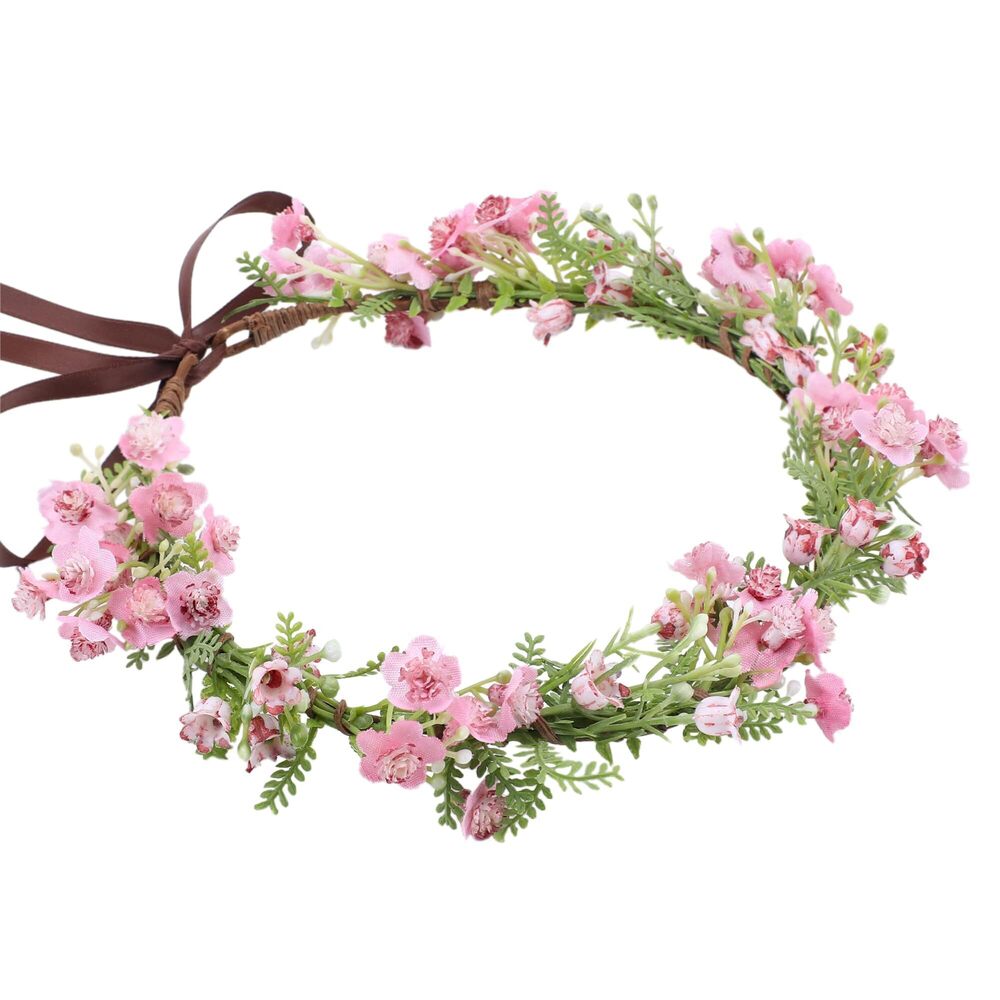 9614 Pink Bohemian Flower Crown - Pink Babys Breath Flower Headband